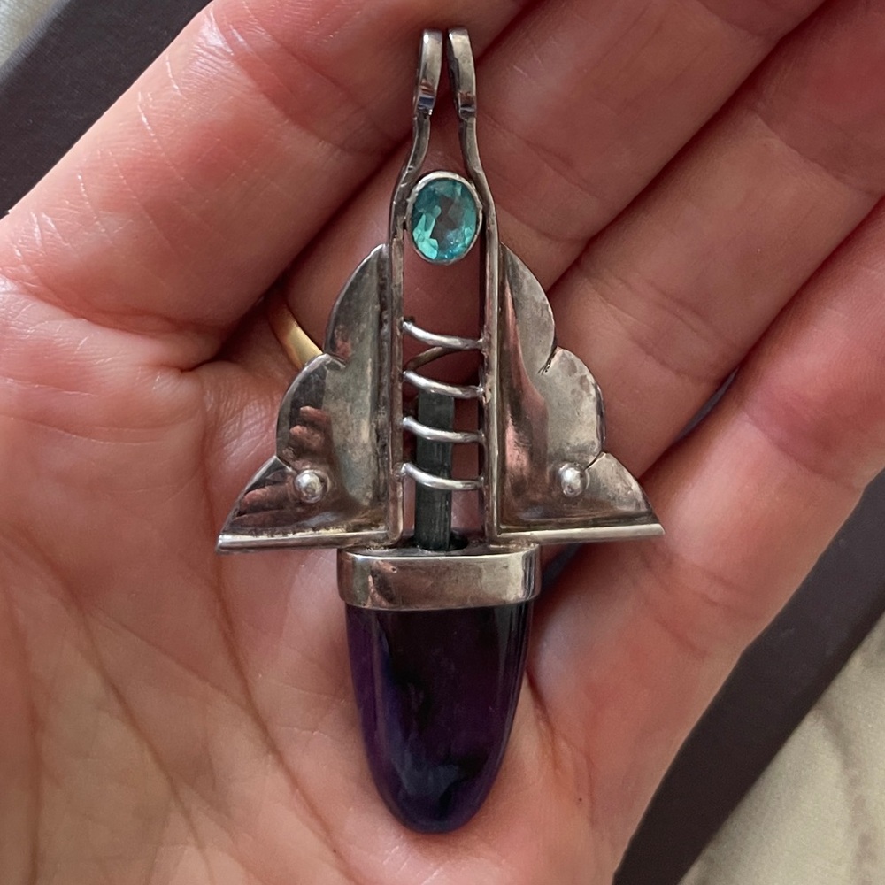 Sterling silver hand made pendant with a crystal